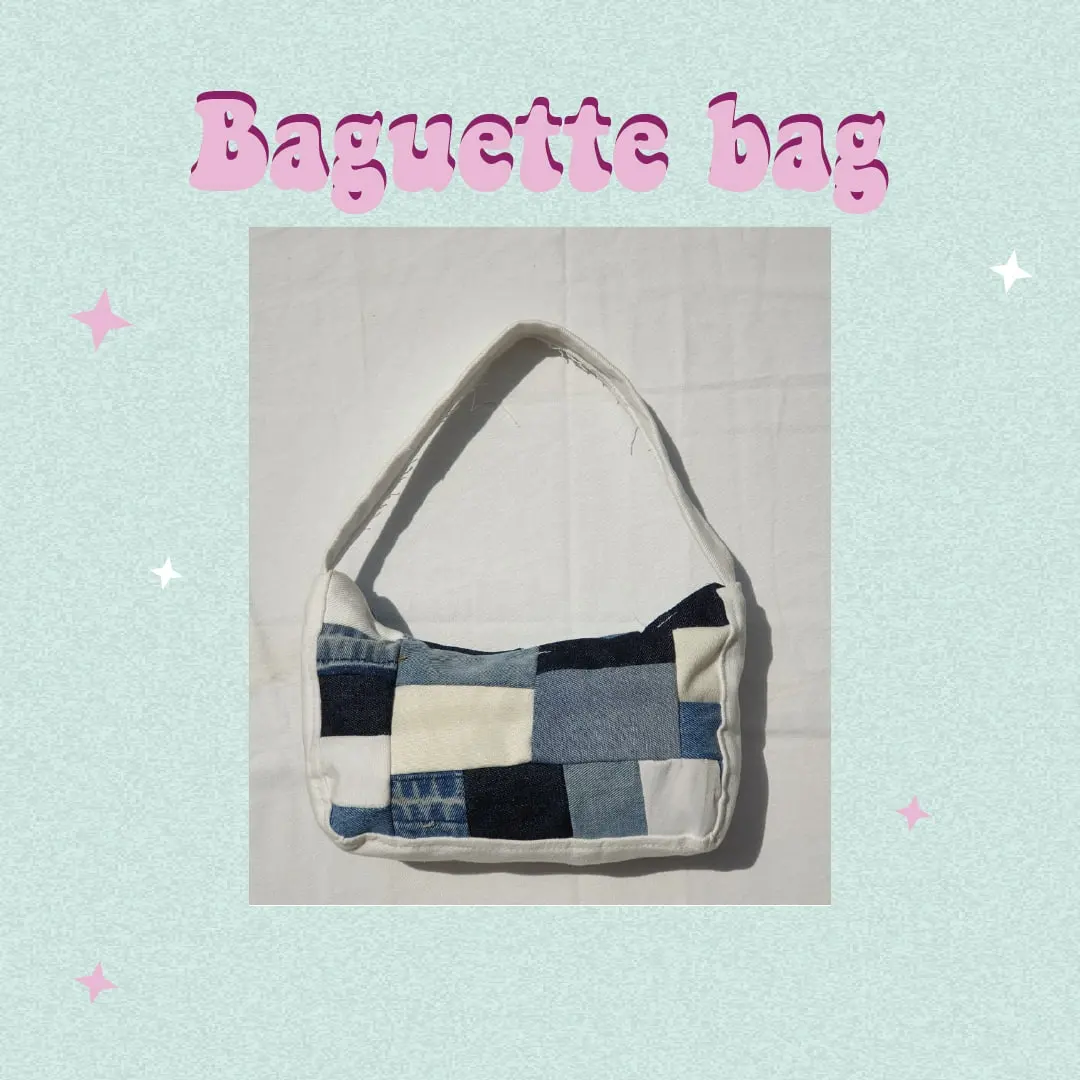 denim patchwork baguette bag