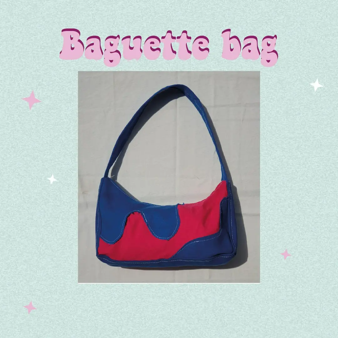 blue and fuchsia wave baguette bag