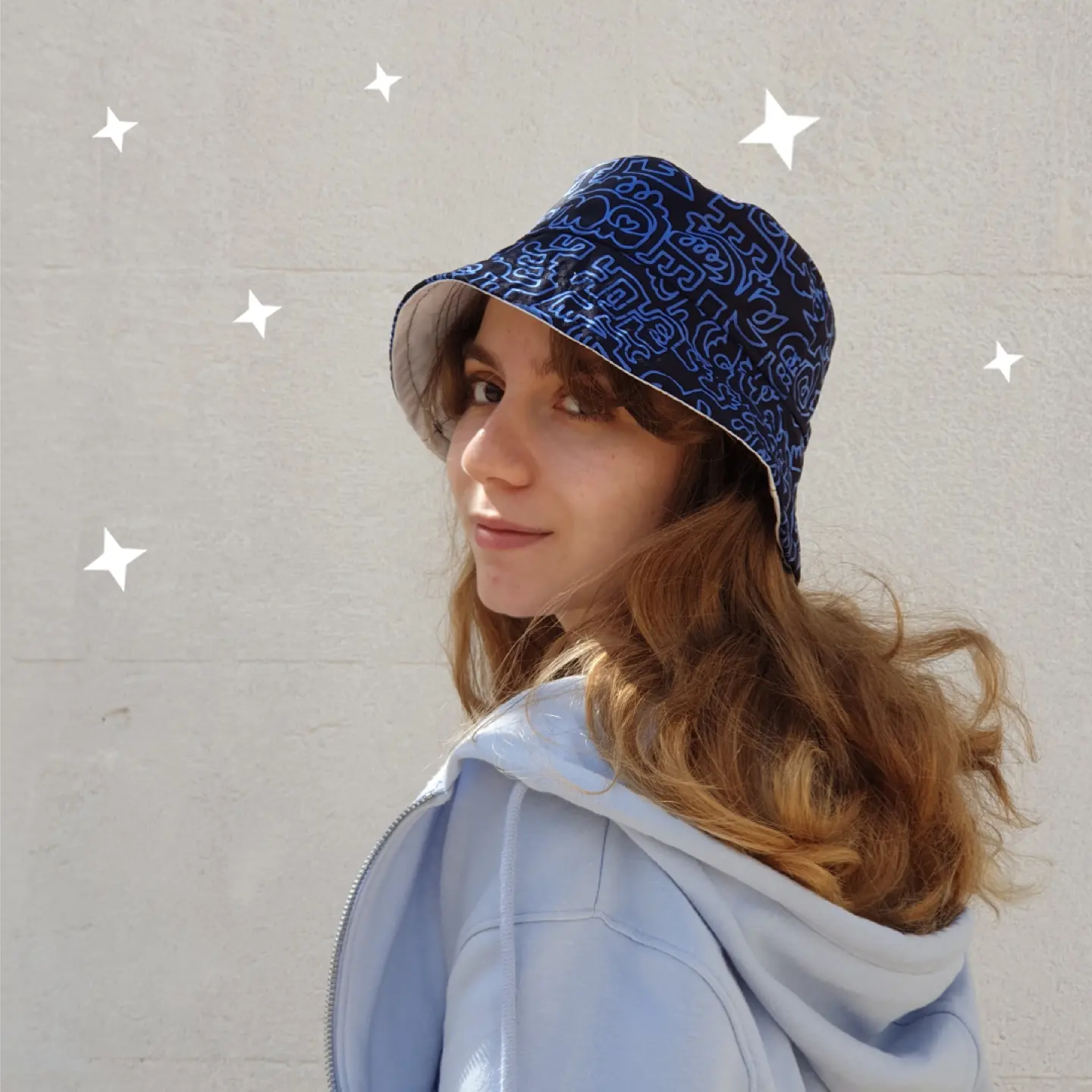 doodle print bucket hat