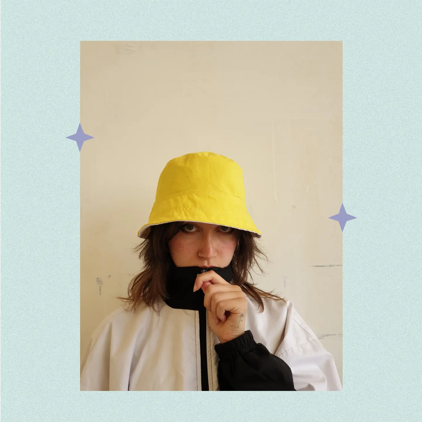 yellow bucket hat portrait