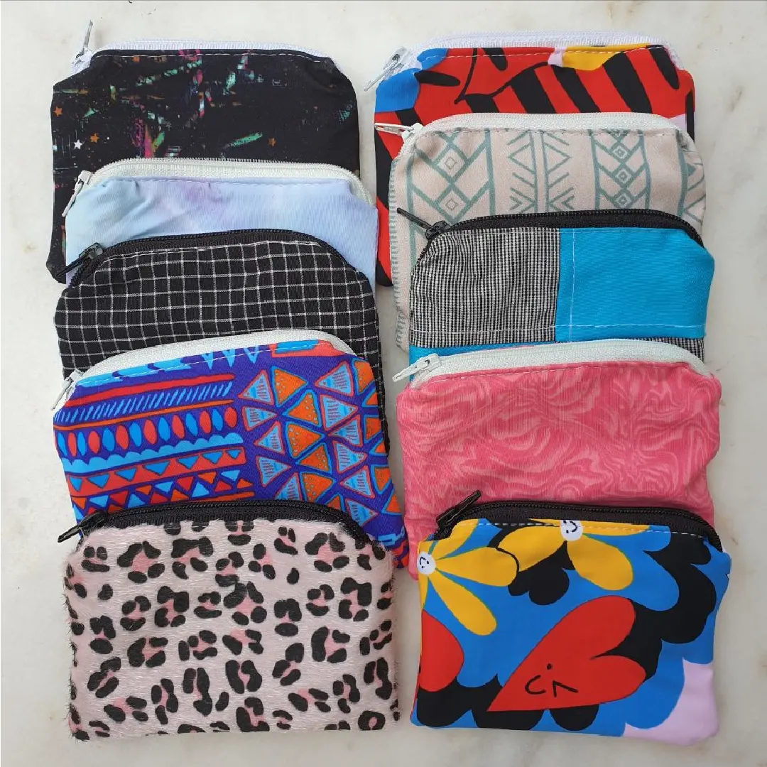 ten mini pouches, all different fabrics